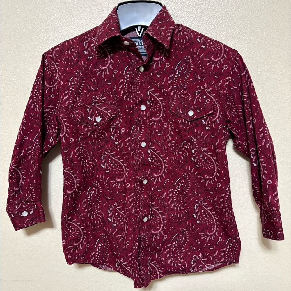 Panhandle Boys Maroon Western Paisley Button-Down Shirt